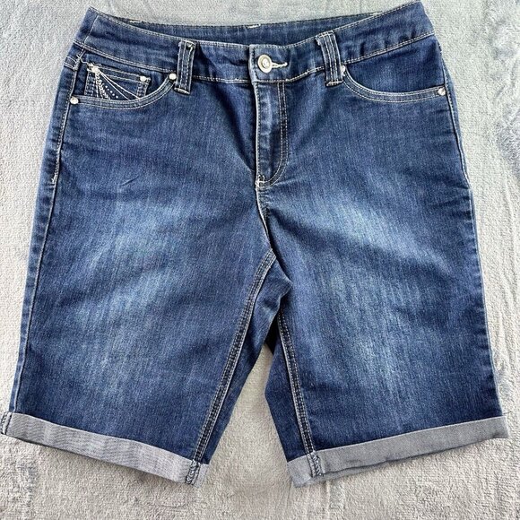 Christopher & Banks Rhinestone Jean Shorts Sz 6 Blue Pockets Flowers Cuffed EUC - Picture 3 of 14